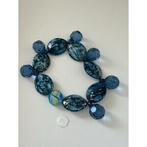 Plastic Blue Beaded Stretch Bracelet